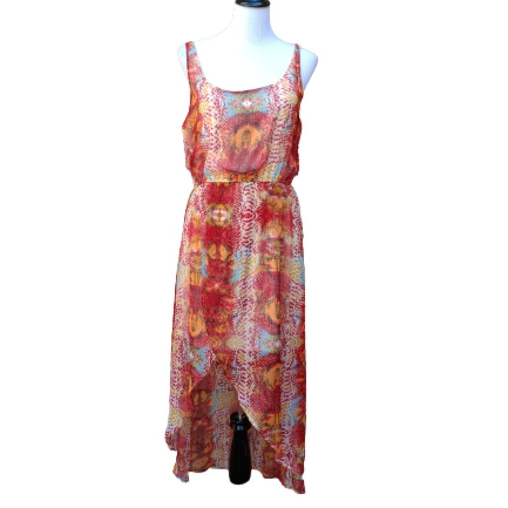 Olsenboye Hi-Lo Maxi Dress Red Snakeskin Print Wrap Sleeveless Scoop Neck